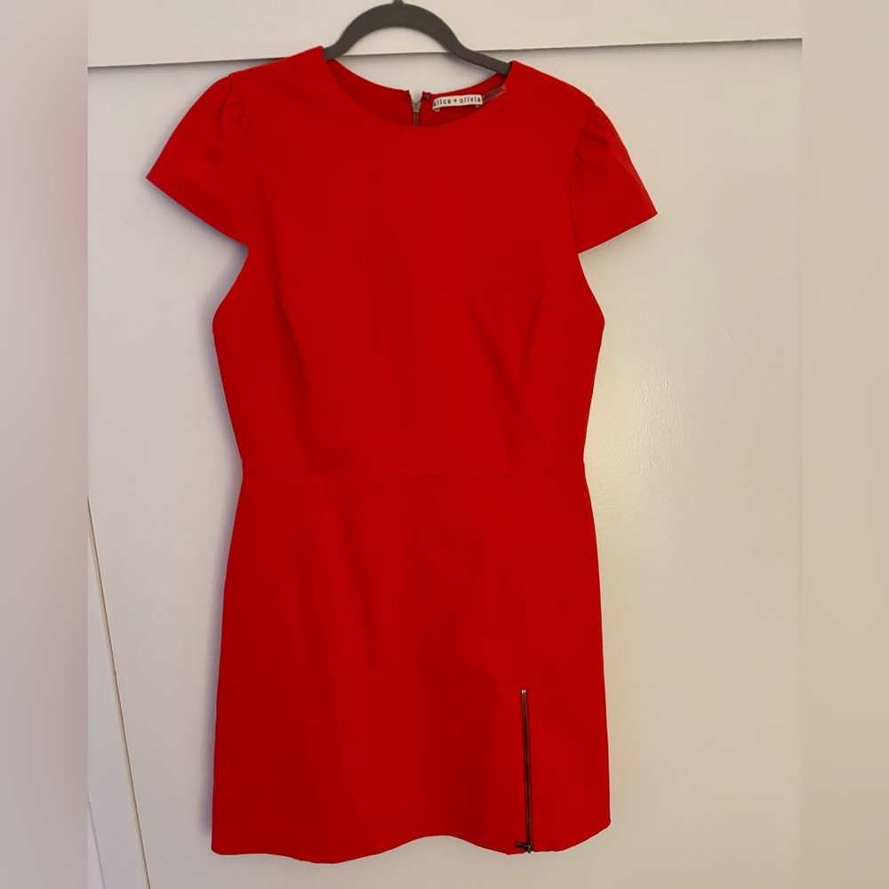 Alice + Olivia Cap Sleeve Red Mini Dress Zip Slit